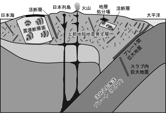 図4　日本列島の大地震の発生源の模式図